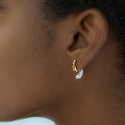 925 Silver Two Tone Plated High Polished Small Stud Earrings For Women Minimalist Trendy Statement Earring Personalized Gift