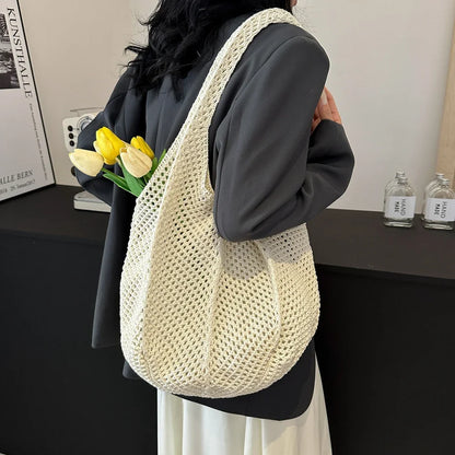 Women's Shoulder Bags Casual Straw Wicker Woven Ladies Handmade Totes Large Capacity Summer Beach Female's Messenger Bag