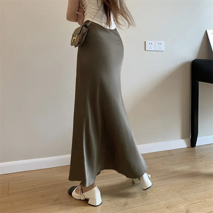 Satin Skirts for Women Korean Reviews Many Girls Clothes Women's 2025 Summer NEW High Waisted Mid Long Skirts Fashion women skir