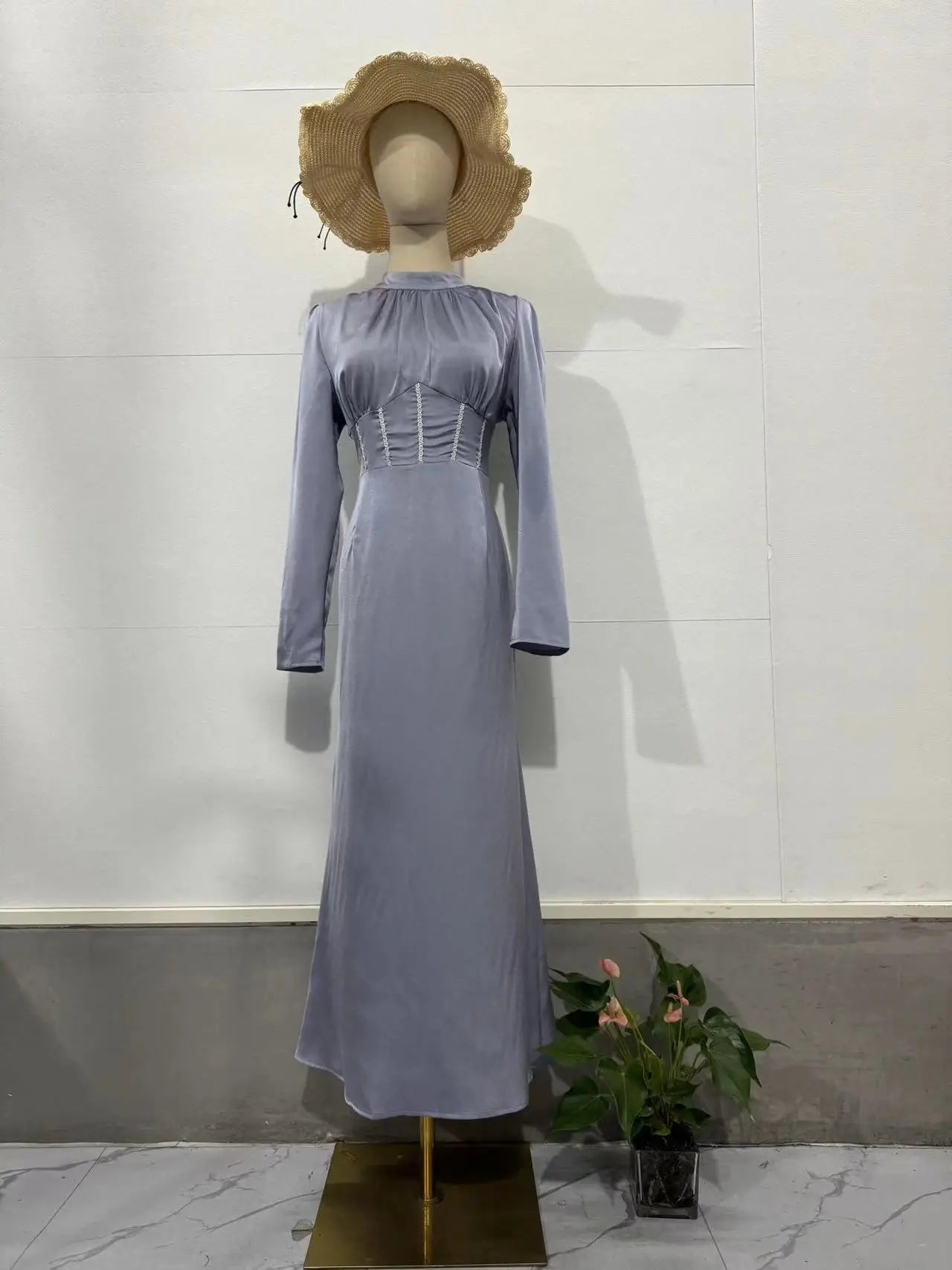 Women Muslim Dresses Slim Party Evening Dress Long Sleeve Pleated Lace-up Irregular Robe Maxi Dress Dubai Abaya Elegant Vestidos