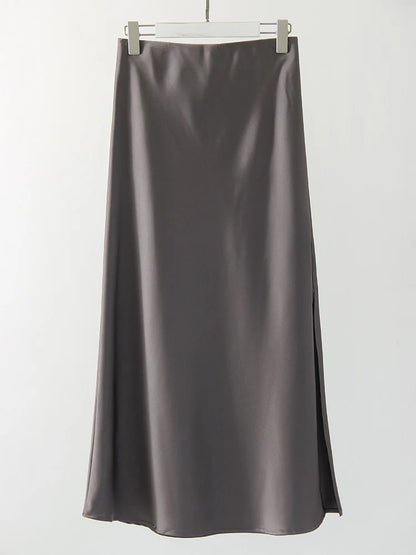 Long Satin Skirts For Women Summer High Quality Skirt With Slit On The Side Silk Elegant Black Maxi Luxury Women's Skirts 2025