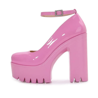 Woman Thick High Heels Shoes Ladies Sexy Platform Pumps Gothic Punk Style Ankle Strap Casual Shoes Dress Shoes for Women