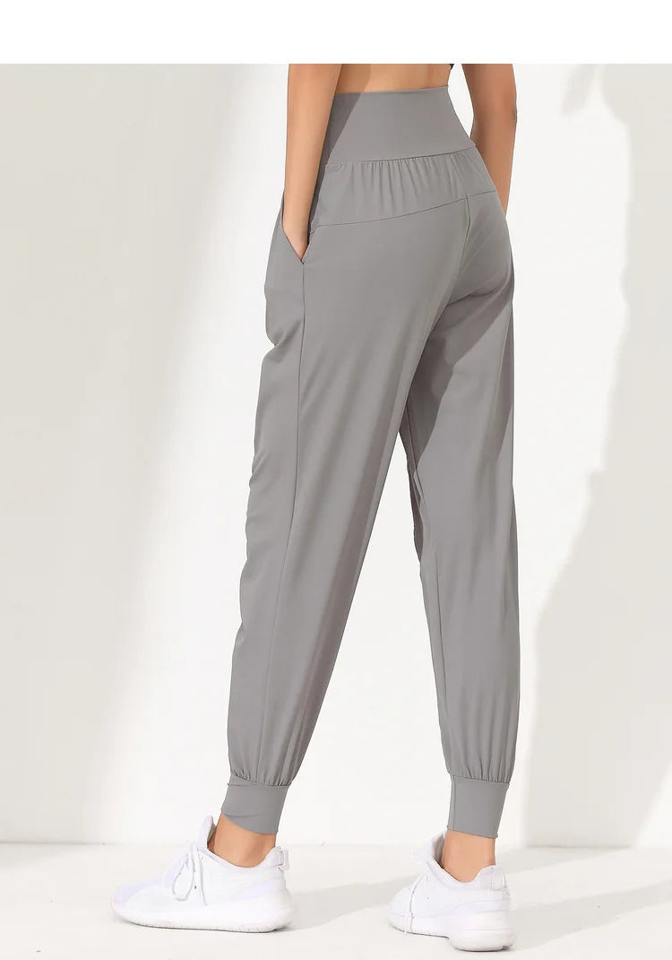 Woman Yoga Pants Hem Bound Running Fitness Loose Slim Quick-Dry Yoga Pants Pleated  Capris Pockets Jogging Pants Sports pants