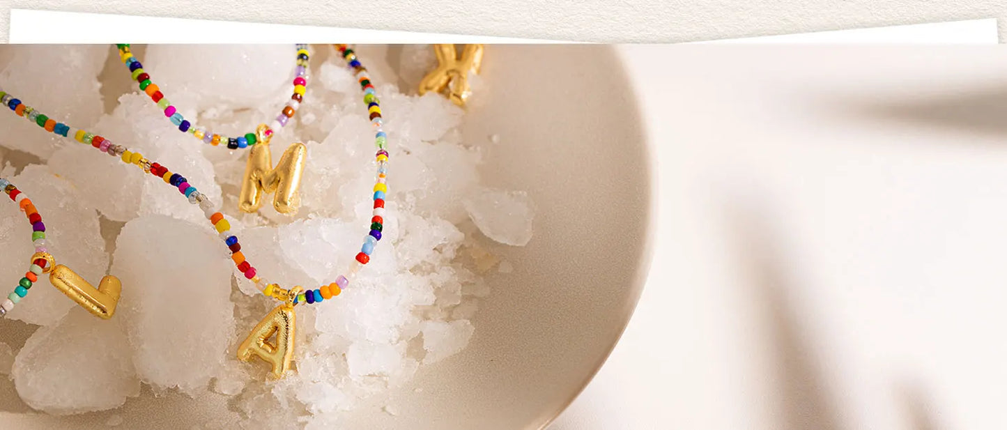 Colorful Initial Necklaces for Women Bubble Handmade Beaded Dainty Cute Beach Boho Necklace Trendy Jewelry Choker Necklace