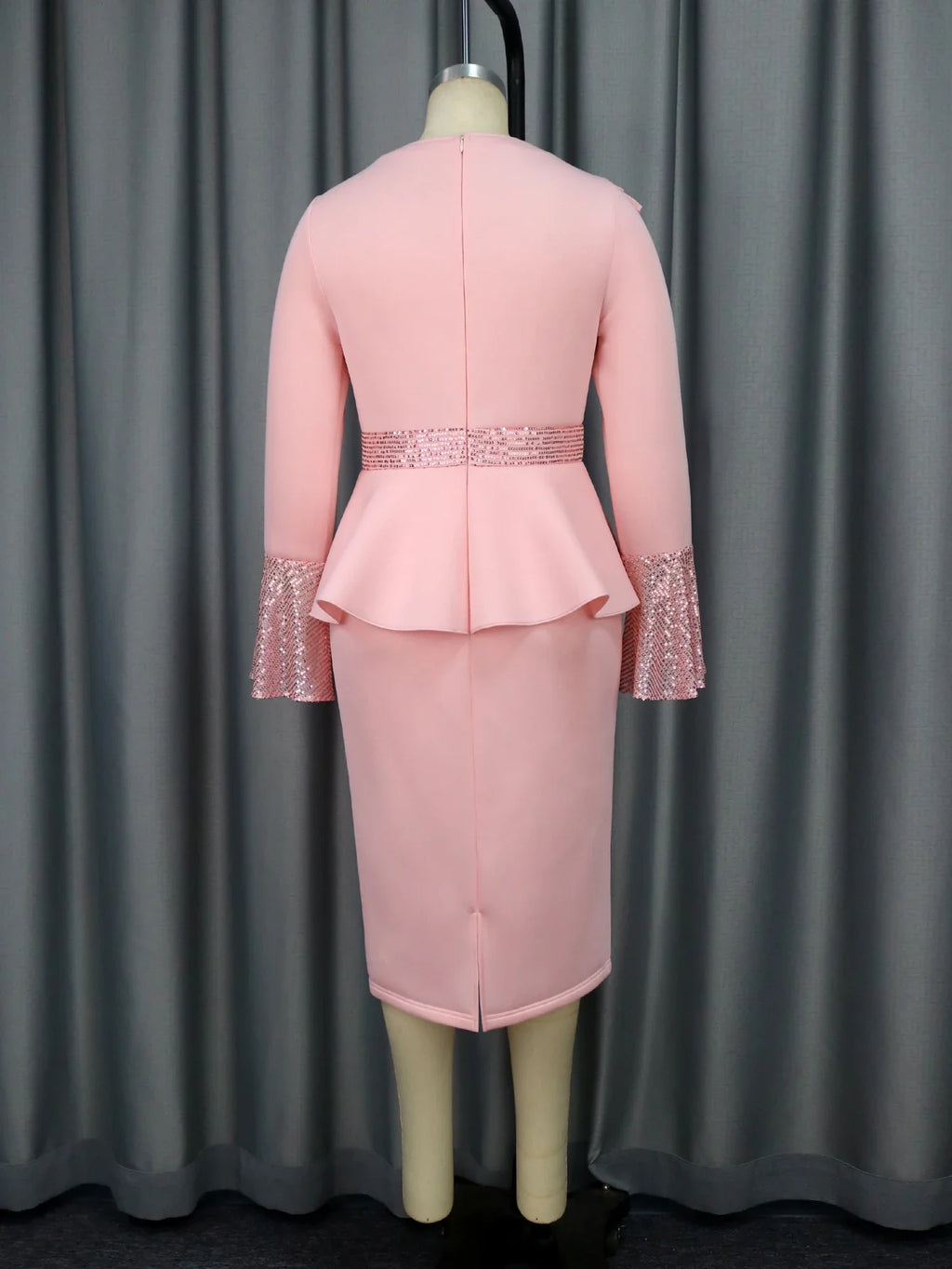 Church Dresses for Women Elegant Ruffles Long Flare Sleeves Sequined Party Bodycon Peplum Classy Occasion African Wedding Guest