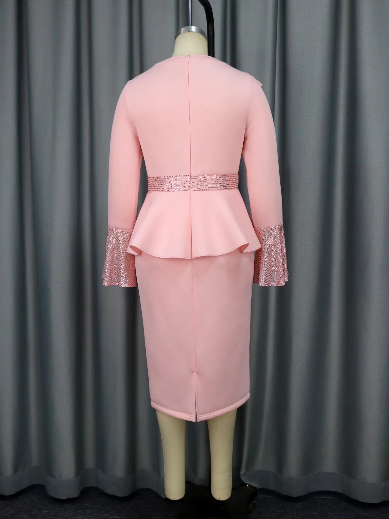 Church Dresses for Women Elegant Ruffles Long Flare Sleeves Sequined Party Bodycon Peplum Classy Occasion African Wedding Guest