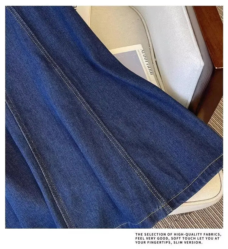 Denim Skirt For Women 2025 New High Waisted A-line Umbrella Skirt Versatile  Spring  Summer Elastic Waist Long Jean Skirt