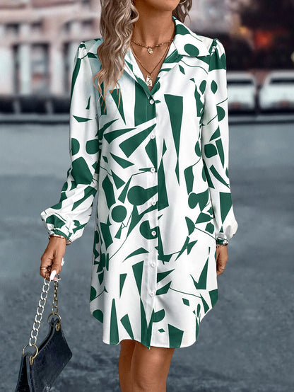 Women's Dresses New Printing Loose V-Neck Single Breasted Long Sleeve Elegant Casual Streetwear In 2024 Summer Vestidos For Lady