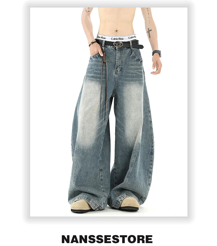 Women Blue Jeans Cargo Pants Streetwear High Waist American Wide Leg Pants Fashion Y2K Style Female Winter Straight Trousers