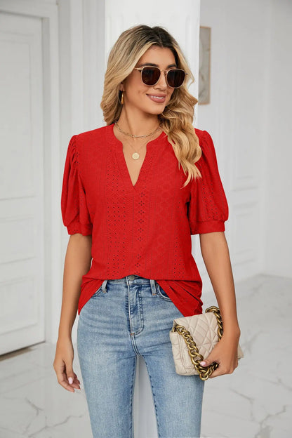 Womens Tops V Neck Ruffle Sleeve Blouses Short Sleeve Casual Tops T-Shirts for Women Autumn Winter