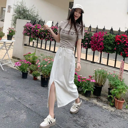 Casual High Quality Maxi Denim Skirts for Women Summer 2025 Fashion White Jeans Dress Long Y2k Medium-length A- Line Skirt Denim