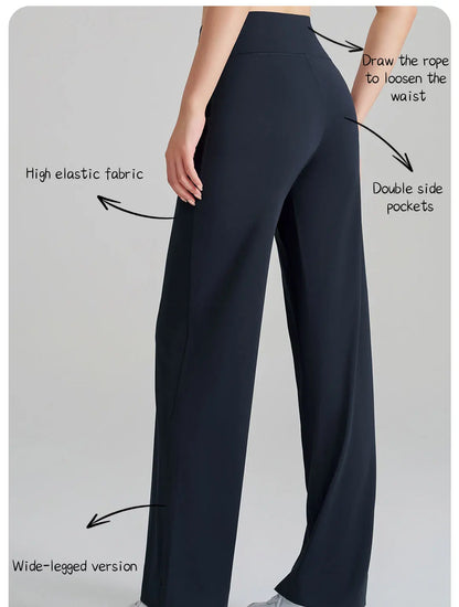 Women's High Waist Stretch Yoga Pants Quick Dry Breathable Loose Running Pants Gym Outdoor Training Pants