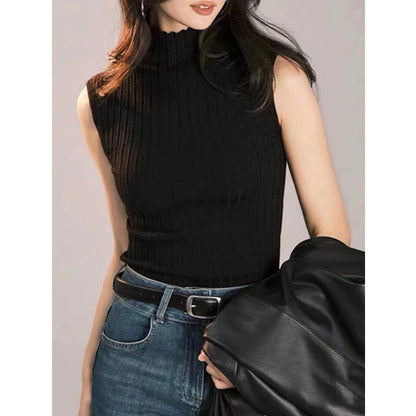 Black Tank Tops Women Sleeveless Knitted T-Shirts Crop Tops Female Elastic Slim Vests Casual 2025 Summer Spring Pullover Camis