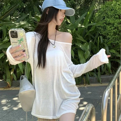 Women T-Shirts Casual Loose New Slightly Transparent O Neck Female Top Thin Sun Protection Tees Spring Summer 2025