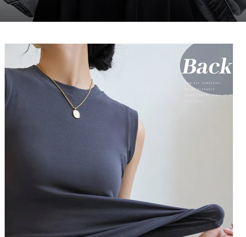 Women's Pure Cotton High Strecth Sleeveless Top Scoop Neck Breathable Solid Versatile Basic Camisole T-shirt Hot Tops for Women