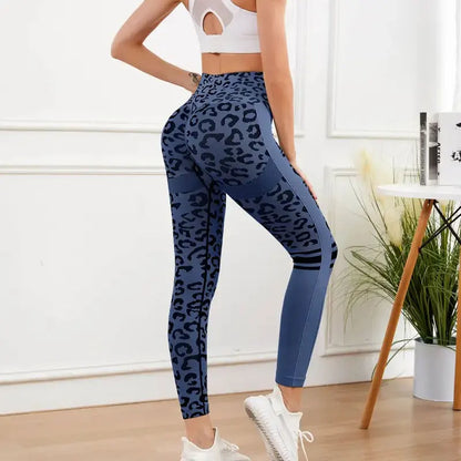 Yoga 9 Minute Pants High Waist Belly Stretch Tights Leopard Print Seamless Quick Drying Fitness Pants