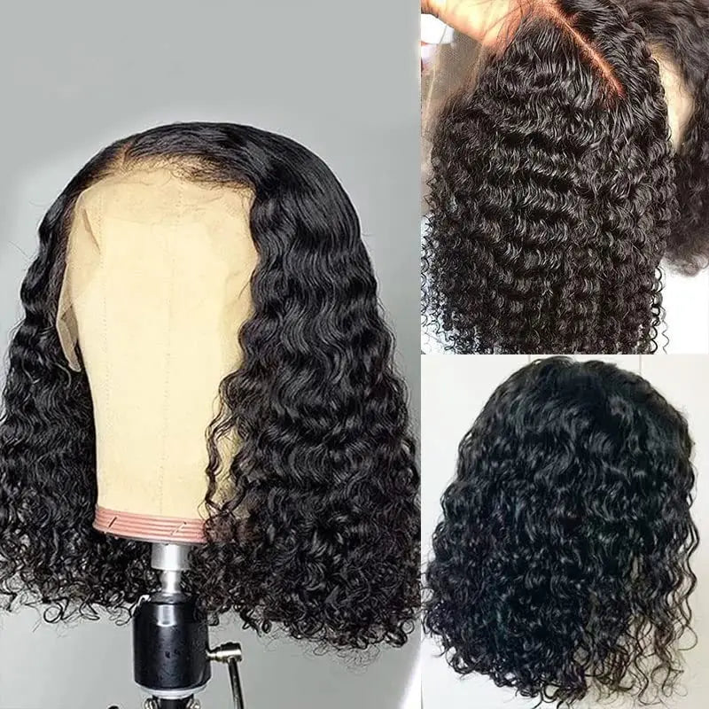Glueless wigs Wear & Go 100% Human Wigs Water Wave Ready To Wear Short Bob Lace Frontal Brazilian Wig DEEP Curly For Woman Sale