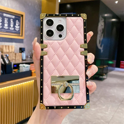 Elegant PU Leather Phone Case For iPhone 16 Pro Max Luxury Square Cases For iPhone 15 14 11 Pro 12 13 Mini XR X Max Back Cover