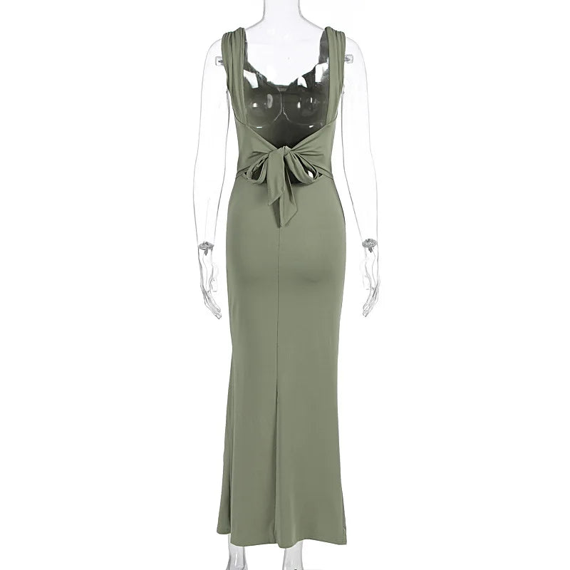 Elegant Evening Dresses Women Sexy Backless Slim Fit Summer Dress Chic Slit Dress Robes Party Club Gowns Women Clothing