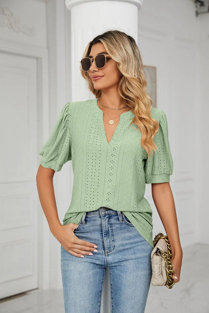 Womens Tops V Neck Ruffle Sleeve Blouses Short Sleeve Casual Tops T-Shirts for Women Autumn Winter