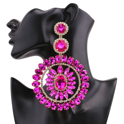 Design Large Dangle Earrings For Women Girl Luxury Elegant Metal Hollow Round Crystal Brincos Pendant Jewelry Accessories