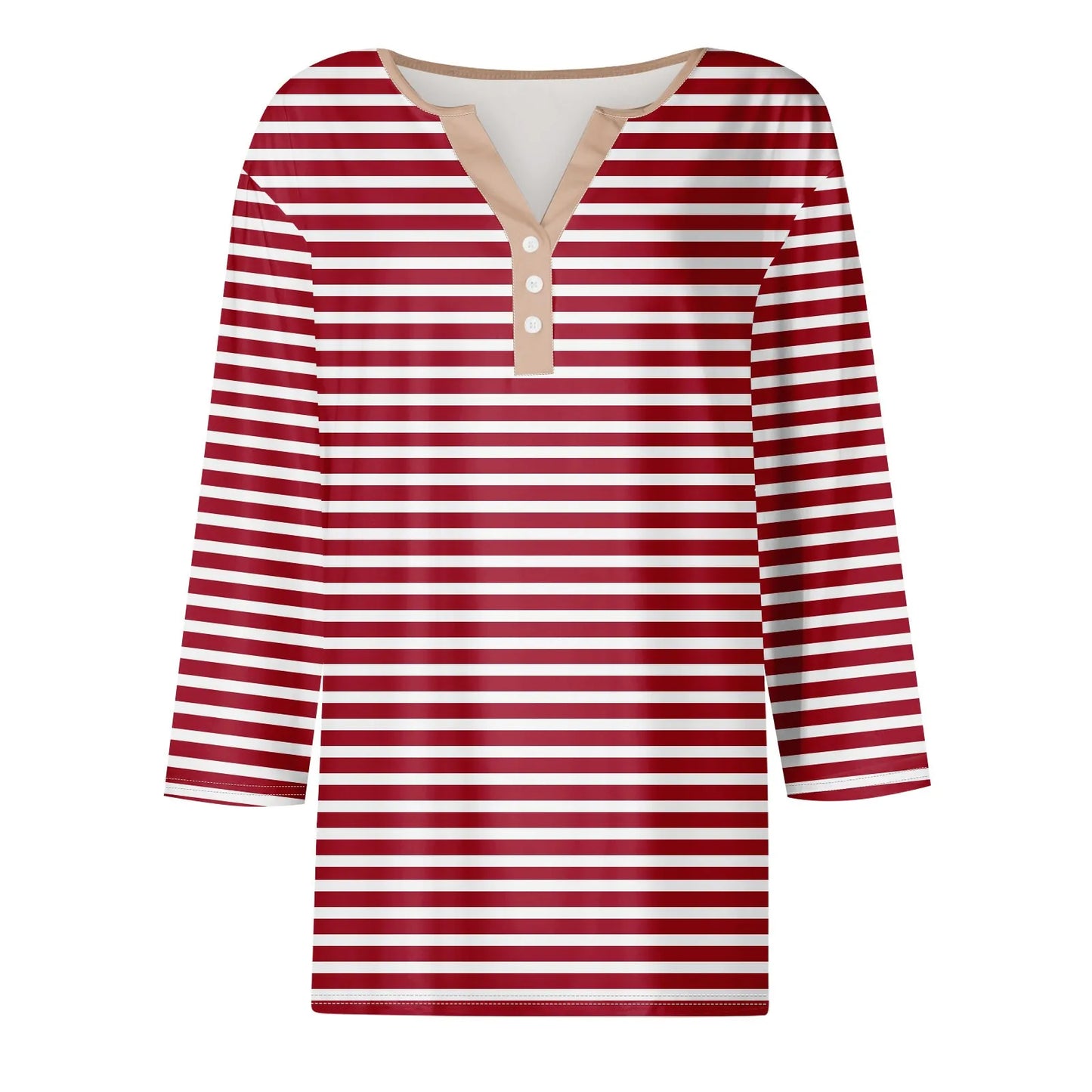 Tops For Women Women'S T Shirt Tee Print Button 3/4 Sleeve Daily Weekend Fashion Basic V Neck Regular Top Ropa De Mujer New