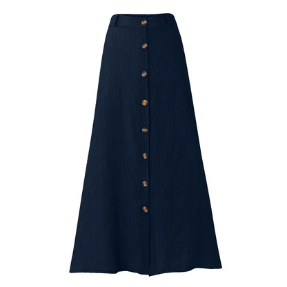 Midi Skirts For Women Bohemian Style Daily And Versatile Half Skirt Fashion Plain Color Basics High Waist Beach Button Dress