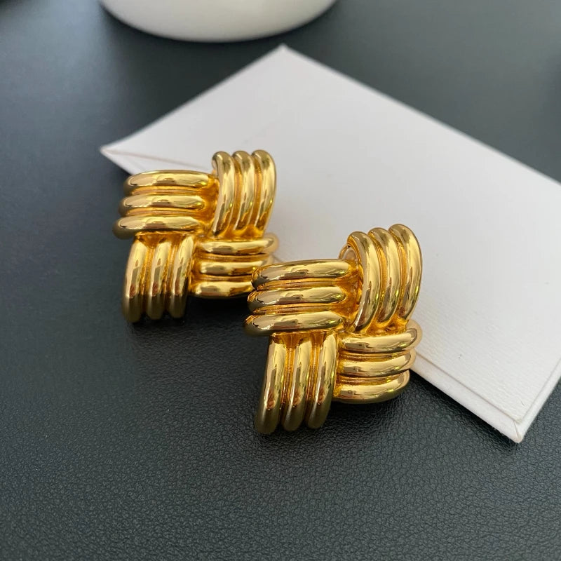 Europe 18K Gold Plated Brass Geometric Line Earrings Woman Luxury Jewelry Fashion Party Trend