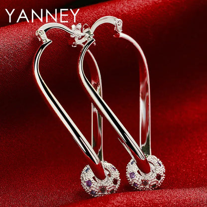 925 Sterling Silver 45MM Exquisite Colorful Zircon Beads Earrings For Women Charm Wedding Party Fashion Jewelry Gifts Accessorie