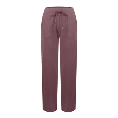 Wide Leg Yoga Pants For Women Solid Color High Waist Sweatpants With Pockets Stretch Comfy Workout Sports Trousers