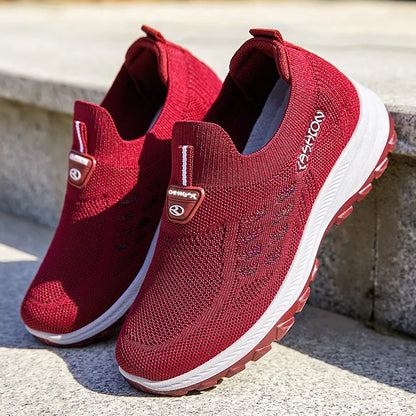 Women's Flat Shoes Slip on Casual Shoes New Luxury Platform Loafers Knitted Breathable Sneakers Soft Sole Lightweight Mom Shoes