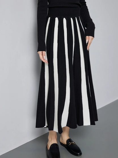 Long Skirts for Women Winter Knitted A-LINE Skirt Black White Luxury Elegant Women's Skirts Fashion 2025 High Waist Slim Skirts