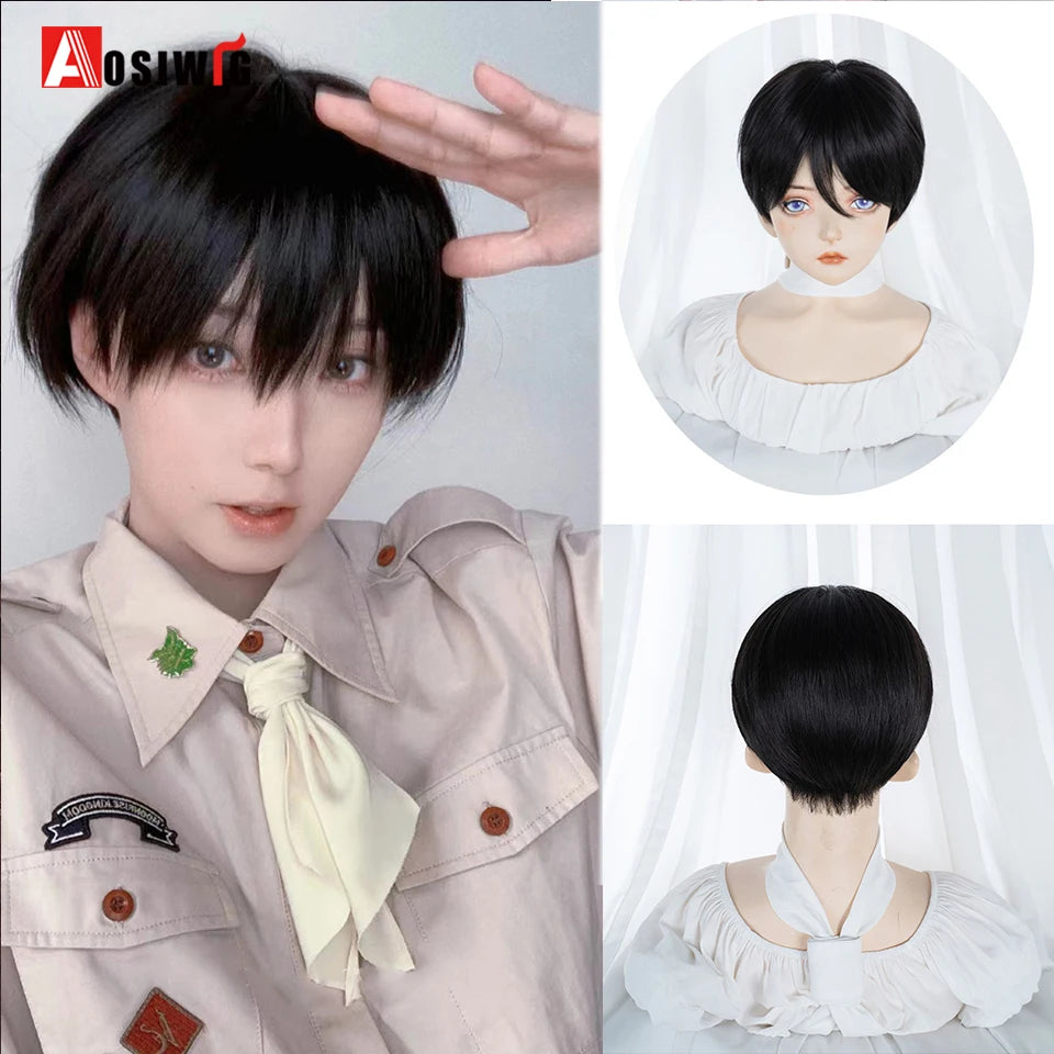 AOSIWIG  Short Curly Cosplay Men Boy Party Light Yellow Synthetic Heat Resistant Hair Wigs Men's Breathable Wig