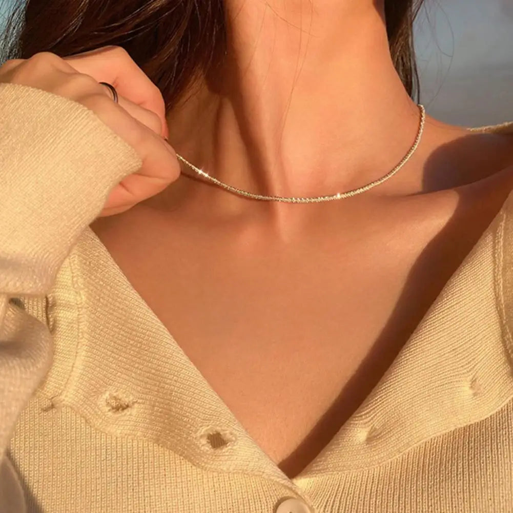 Women Necklace Single-Layer Design Choker Necklace With Broken Rhinestones Adjustable Extension Length Necklace Jewelry Piece