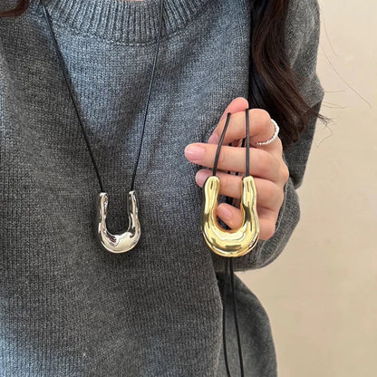 New U-shaped Metal Necklace for Women Long Rope Sweater Chain Accessories Black Rope chain Fashion Jewelry Gifts