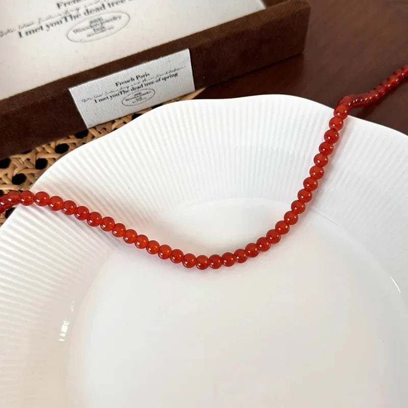 Red Beaded Necklace for Women Glass Bead Clavicle Chokers Exquisite Elegant Neck Necklace Aesthetic Jewelry Party Accessories