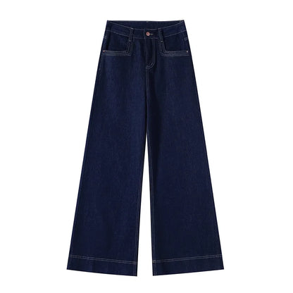 Women's New Jeans Dark Blue Wide Leg Loose Jeans Female Spring and Fall New High-Waisted Loose Straight Jeans Wide Leg Pants