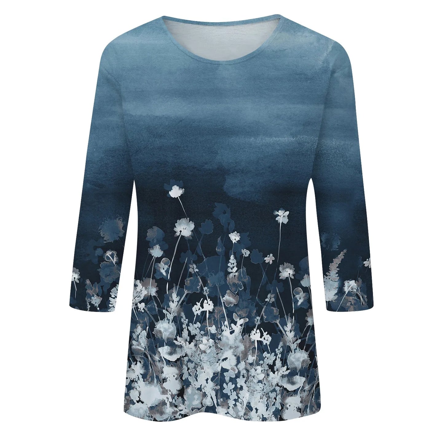 2024 Women Summer Tops Comfortable T Shirt Fashion Flower Print Round Neck 3/4 Sleeve Tops Soft Versatile Pullover Ropa De Mujer