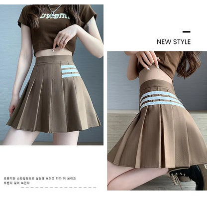 Women's Skirt With Shorts Summer Black Pleated Skirt For Girls Brown A Line High Waist Y2k Mini saias Spring Korea Style Clothes