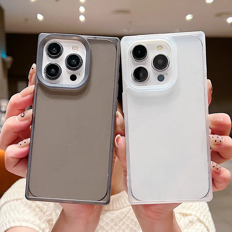 Rectangular Clear Case For iPhone 16 15 Pro Max 14 Plus 13 12 Pro Max 11 Shockproof Camera Lens Protection Soft TPU Phone Cover