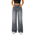 Jeans Women Straight Long Pants Casual Floor Length Mom Pant Blue High Waist Elegant Zipper Fly Pockets Slim Y2k Denim Trousers