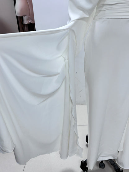 White Women Prom Dresses Elegant A-line Long Sleeves Floor Length Simple Warm Designer High-end Fashion Evening Party Gowns