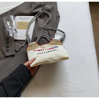 Embroidered canvas bag for women; light single shoulder bag for spring and summer; cross-body handbag.