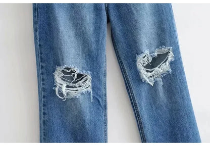 MiuKoMiYa Ripped Jeans For Women 2023 Streetwear Straight Denim Pants High Waist Long Denim Trousers Women Hollow Out Jeans