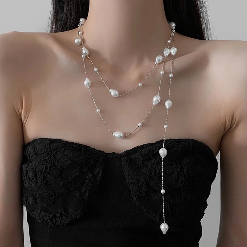 Women Baroque Pearl Necklace for Women Girls Chic Aesthetic Multiple Styles Wearing Party Dress Necklace Jewelry Gift