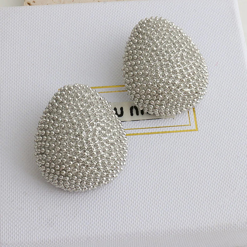 Modern Jewelry Popular Design Bead Feeling Metal Oval Teardrop Earrings For Women Party Gifts Exaggerative Ear Accessories