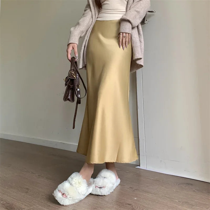 Satin Skirts for Women Korean Reviews Many Girls Clothes Women's 2025 Summer NEW High Waisted Mid Long Skirts Fashion women skir