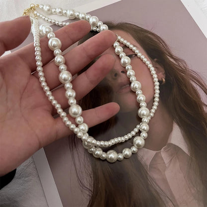 New Trendy Vintage Pearl Multi Layered Pearl Bead Necklace for Women Sweet Elegant Party Jewelry Wedding Gifts
