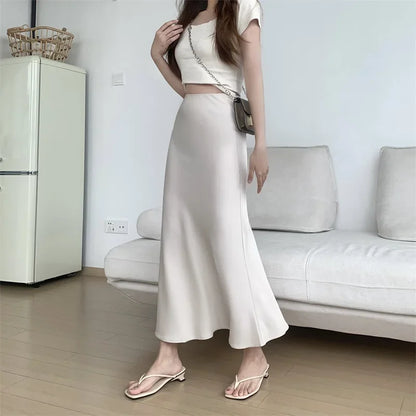 Satin Skirts for Women Korean Reviews Many Girls Clothes Women's 2025 Summer NEW High Waisted Mid Long Skirts Fashion women skir