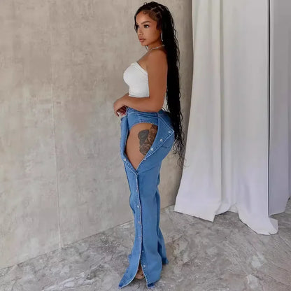 Jeans Women Denim Pant Long Pants Slim Fit Tight High Waist Solid Casual Regular Button Pocket Sexy Trousers Summer 2024